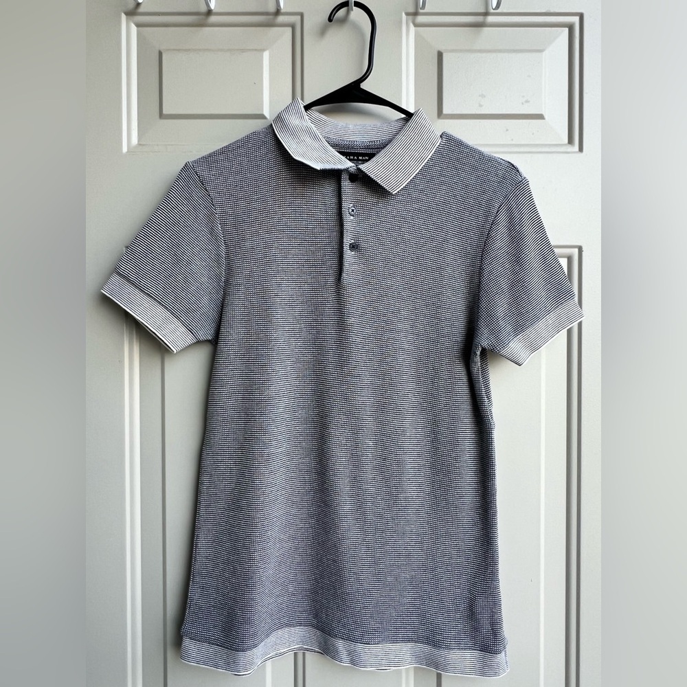 ZARA MAN Polo Shirt Size S Black White Microstripe 100% Cotton Summer Minimalist